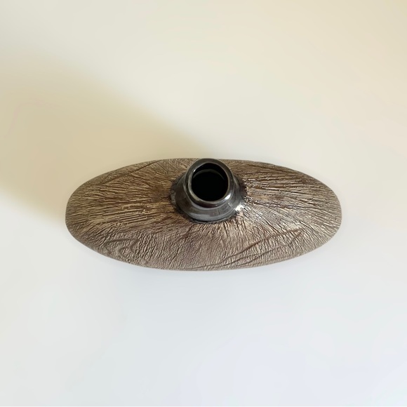 Decorative Ceramic Flat Round Brown Carved Vase - Picture 3 of 6